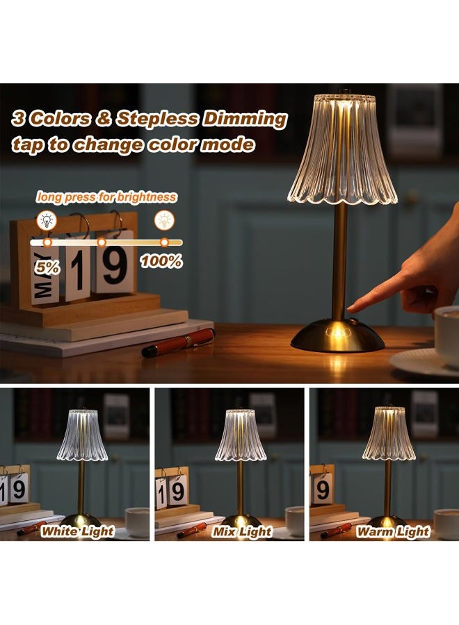 Liliful 1 Pcs LED Portable Cordless Gold Table Lamp Touch Battery Operated Rechargeable Desk Lamp 3 Color Dimmable for Bedroom Living Room Dining (Rose Style) - Image 4