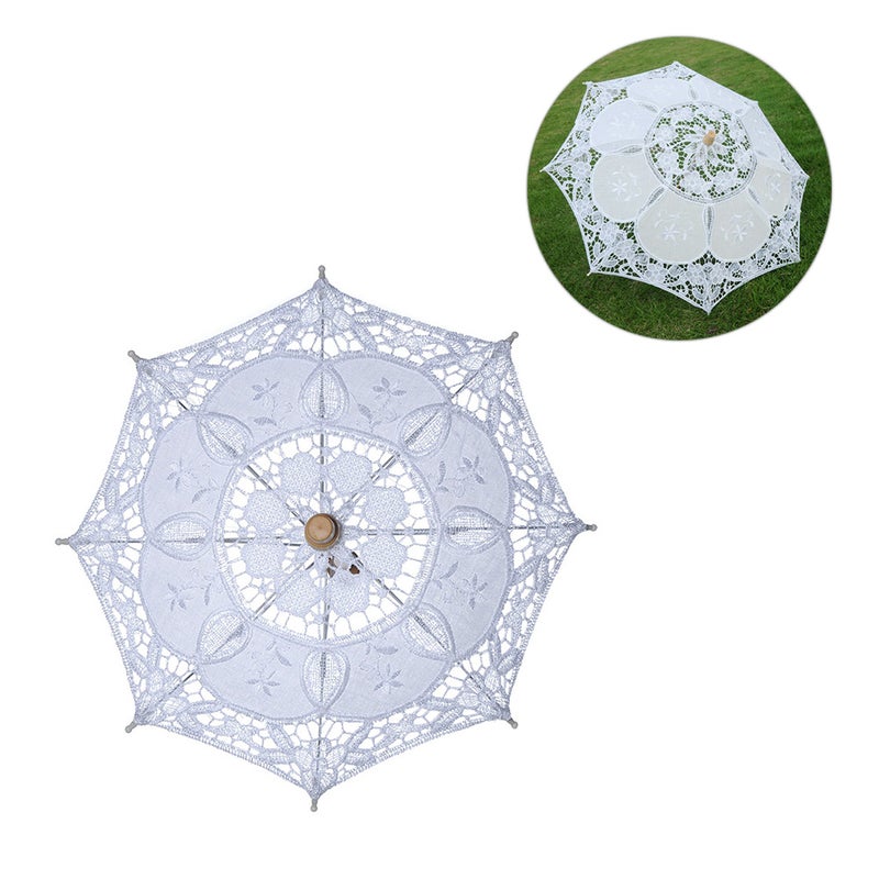 Western Lady Stage Show Lace Umbrella Photography Bride Supplies Decorative Craft Umbrella White Size S - Image 5