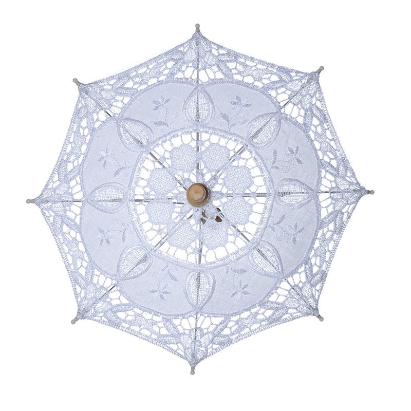 Western Lady Stage Show Lace Umbrella Photography Bride Supplies Decorative Craft Umbrella White Size S - Image 3