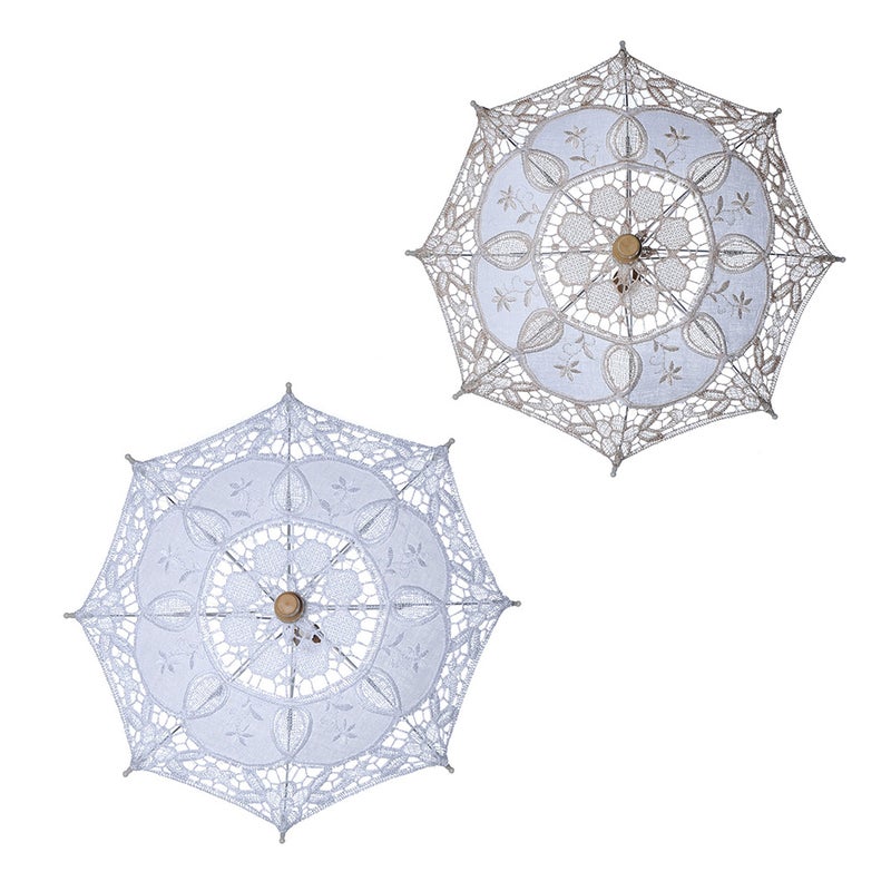 Western Lady Stage Show Lace Umbrella Photography Bride Supplies Decorative Craft Umbrella White Size S - Image 1