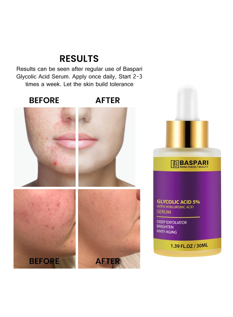 BASPARI Baspari Glycolic Acid Serum 5% with Hyaluronic Acid Serum ,Bright & Anti Dark Spot Face Serum, Instant Glow 30ml  - Image 5