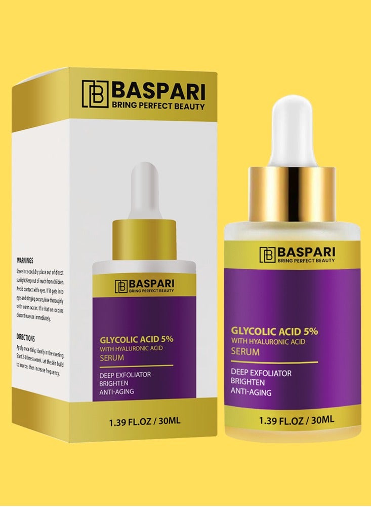 BASPARI Baspari Glycolic Acid Serum 5% with Hyaluronic Acid Serum ,Bright & Anti Dark Spot Face Serum, Instant Glow 30ml  - Image 1