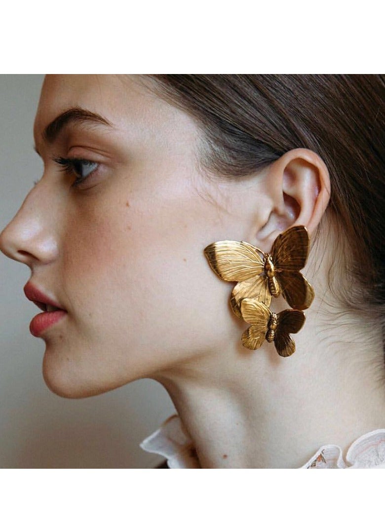 Gold erfly Stud Earrings for Women and Girls, Elegant Dangle Earring Design, Perfect for Special Occasions, Fashion Jewelry - Image 1
