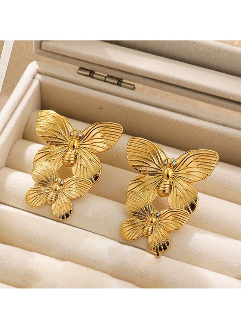 Gold erfly Stud Earrings for Women and Girls, Elegant Dangle Earring Design, Perfect for Special Occasions, Fashion Jewelry - Image 4
