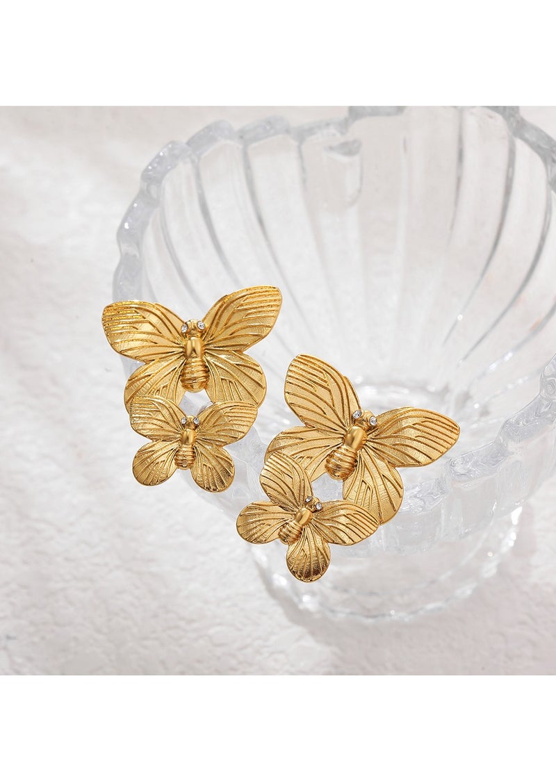 Gold erfly Stud Earrings for Women and Girls, Elegant Dangle Earring Design, Perfect for Special Occasions, Fashion Jewelry - Image 2