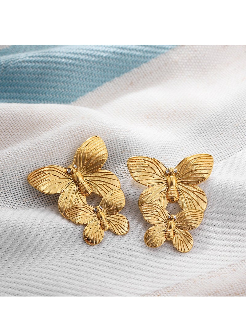 Gold erfly Stud Earrings for Women and Girls, Elegant Dangle Earring Design, Perfect for Special Occasions, Fashion Jewelry - Image 3