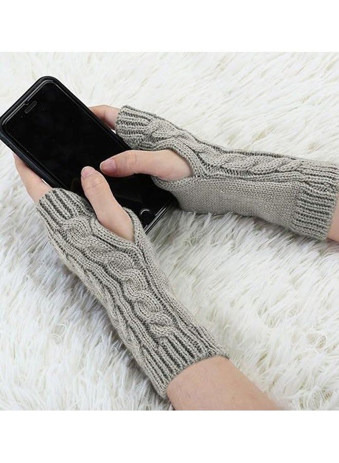 زوج واحد من قفازات تدفئة الذراع القصيرة للنساء، محبوكة، مناسبة لفصلي الخريف والشتاء، بدون أصابع، بطول المعصم. - Image 4