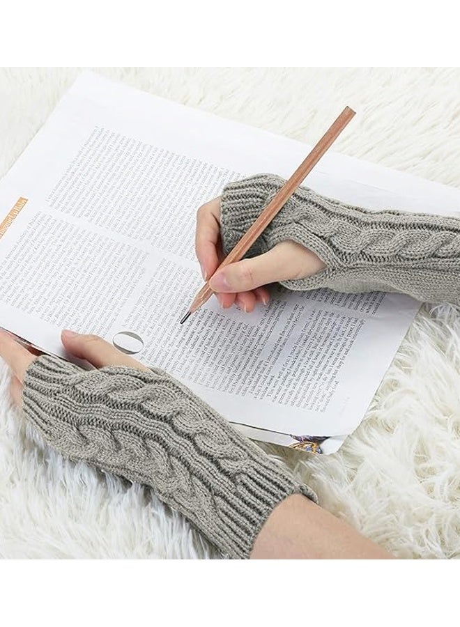 زوج واحد من قفازات تدفئة الذراع القصيرة للنساء، محبوكة، مناسبة لفصلي الخريف والشتاء، بدون أصابع، بطول المعصم. - Image 5