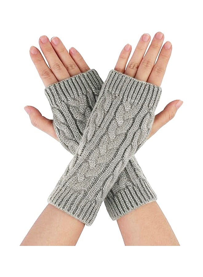 زوج واحد من قفازات تدفئة الذراع القصيرة للنساء، محبوكة، مناسبة لفصلي الخريف والشتاء، بدون أصابع، بطول المعصم. - Image 1