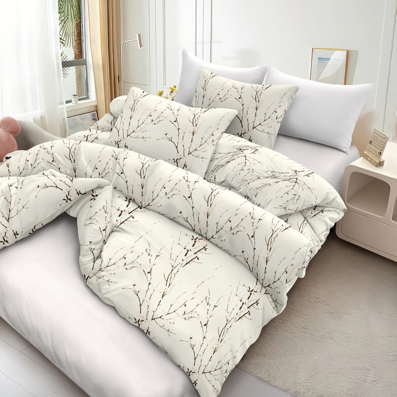 3pcs Winter Plum Down Comforter Cover Set, 1 Down Comforter Cover, 2 Pillowcases, No Filling, 100% Ultra-Light Fiber, Machine Washable, Zipper Closure, Double, Single, Queen, King, Unisex, Suitable for All Seasons, Suitable for Home Guest Room - Image 1