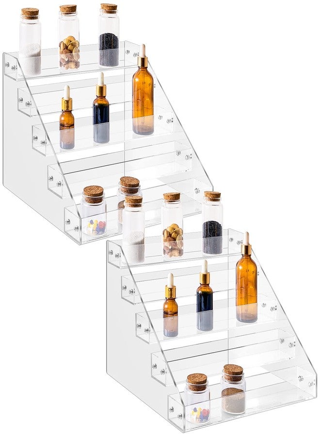 Chunful 2 Pcs Acrylic Tiered Spice Rack Organizer 5 Tier Vertical Seasoning Organizer Clear Spice Shelf Tiered Pantry Shelves for Cabinet Kitchen Countertop Storage Organization Display, 12.2 x 10.6 x 7.8 In - Image 1