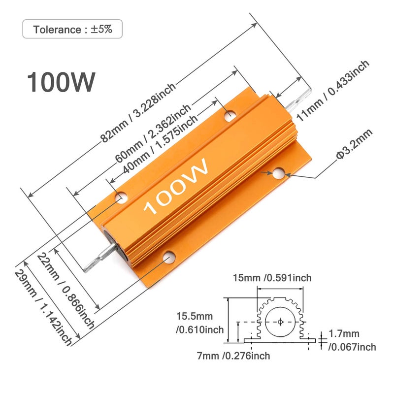 CHANZON 2pcs Wirewound Aluminum Shell Resistor 1 Ω ohm 100W ±5% Tolerance 1R Rohs Certified - Image 2