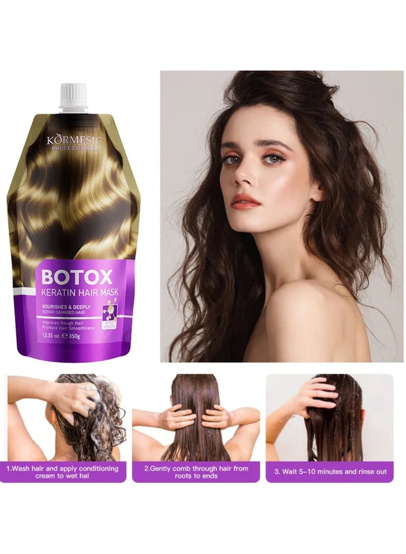 Kormesic ماسك شعر بوتوكس كيراتين 350 جرام لإصلاح الشعر الجاف التالف مغذي مرطب مقوي يحسن الشعر الخشن ويعزز نعومة الشعر مع الكولاجين لاستعادة بصيلات الشعر الصحية - Image 3