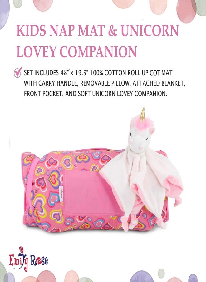 Emily Rose Toddler Nap Sleep Cot Mat for Kids Girls - Ideal for Travel, Preschool and Daycare, with Removable Pillow and Attached Soft Fleece Blanket - Includes Unicorn Lovey Stuffed Toy | 100% Cotton - Image 4