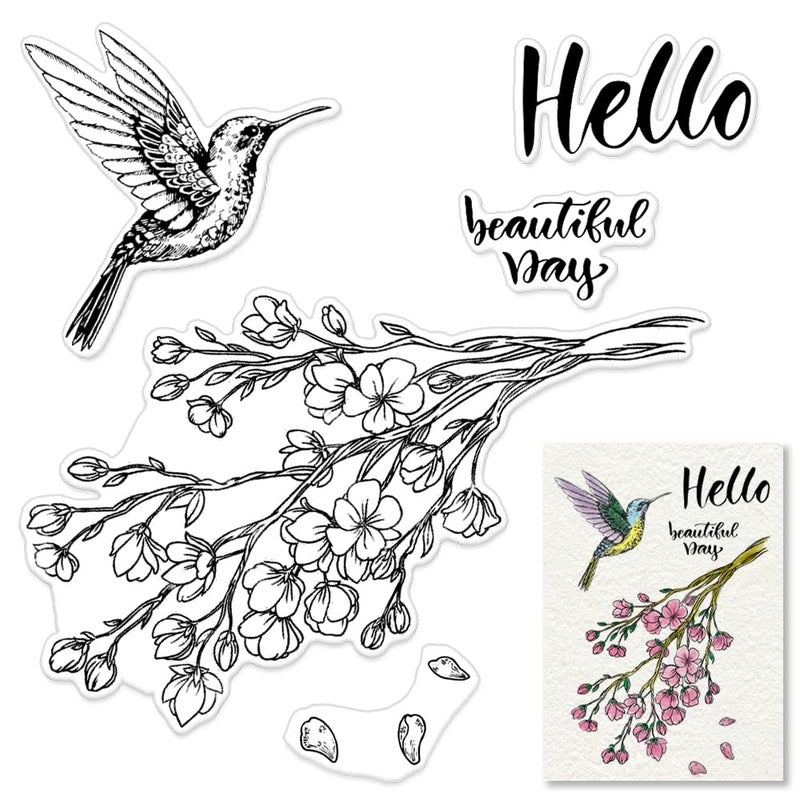 Birds Flowers Birthday Clear Stamps for Card Making Scrapbooking and Words Transparent Stamps Silicone Stamps Photo Album Decor Decoration and DIY Scrapbooking