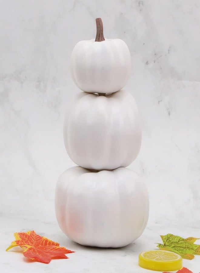 Gresorth Stacked White Pumpkins Towel Fake Artificial Halloween Decoration DIY Crafts Paintable Pumpkin for Home Party Table Kitchen Wedding - Image 3