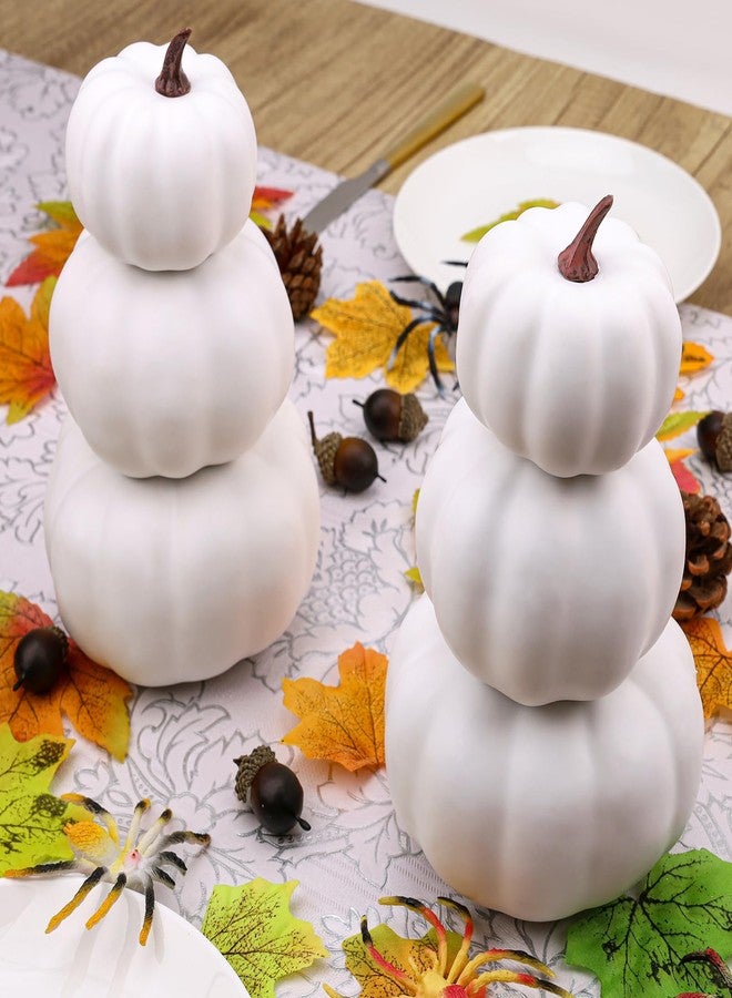Gresorth Stacked White Pumpkins Towel Fake Artificial Halloween Decoration DIY Crafts Paintable Pumpkin for Home Party Table Kitchen Wedding - Image 4