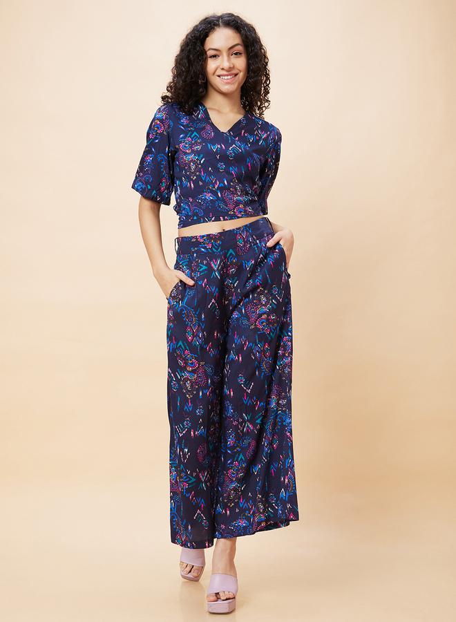 Globus Women Blue Paisley Print Crop Top and Flared Palazzos Co-Ords - Image 2