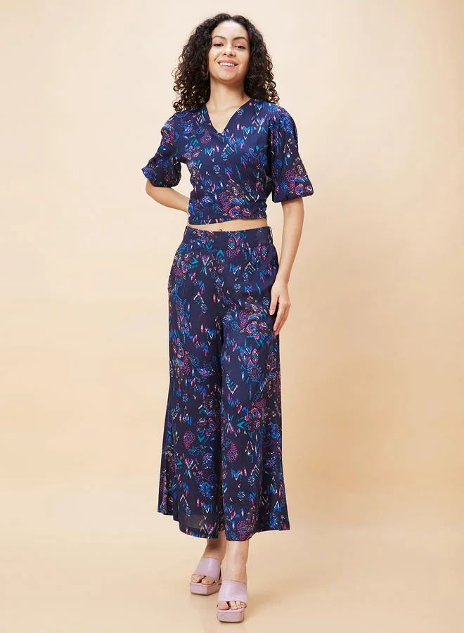 globus  Globus Women Blue Paisley Print Crop Top and Flared Palazzos Co-Ords for Women | Best Price UAE