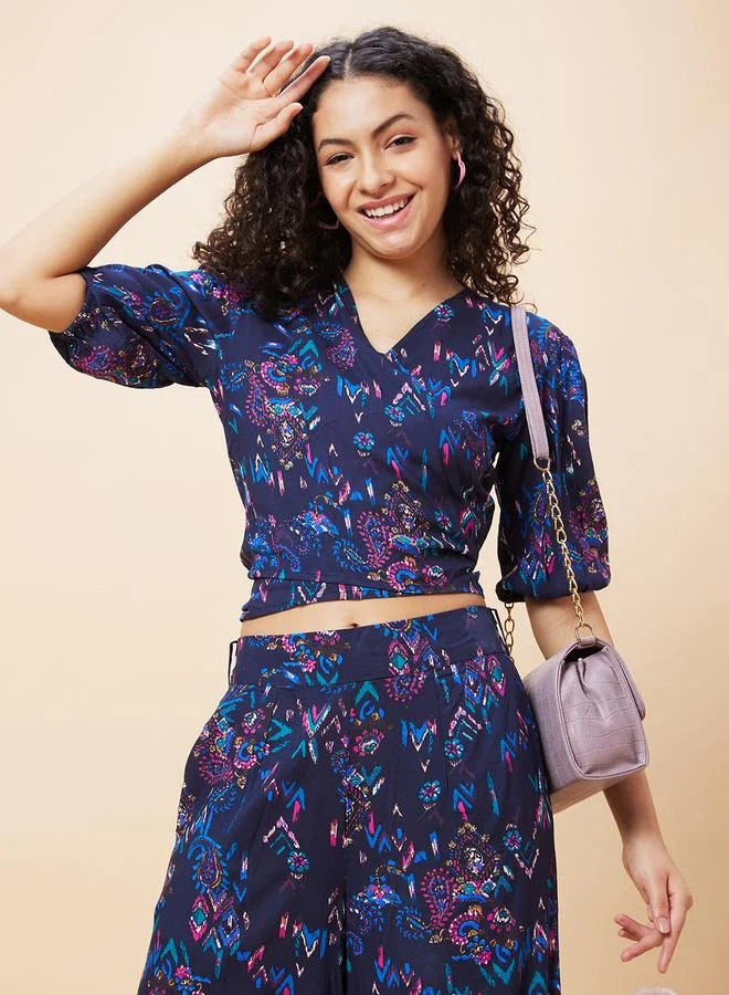 globus  Globus Women Blue Paisley Print Crop Top and Flared Palazzos Co-Ords for Women | Best Price UAE