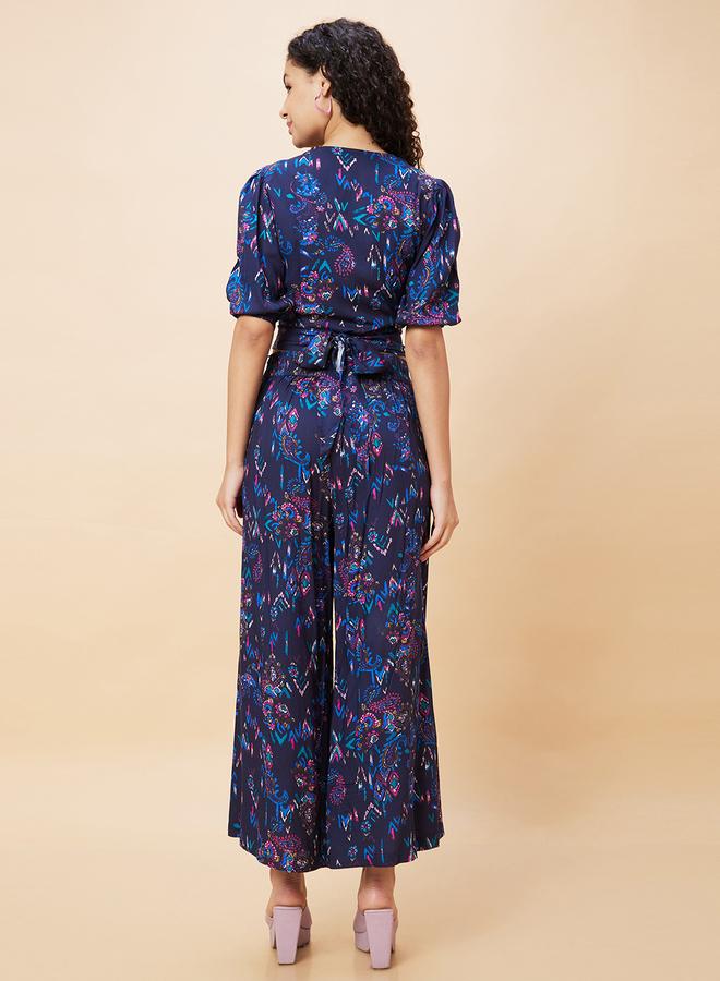 Globus Women Blue Paisley Print Crop Top and Flared Palazzos Co-Ords - Image 3
