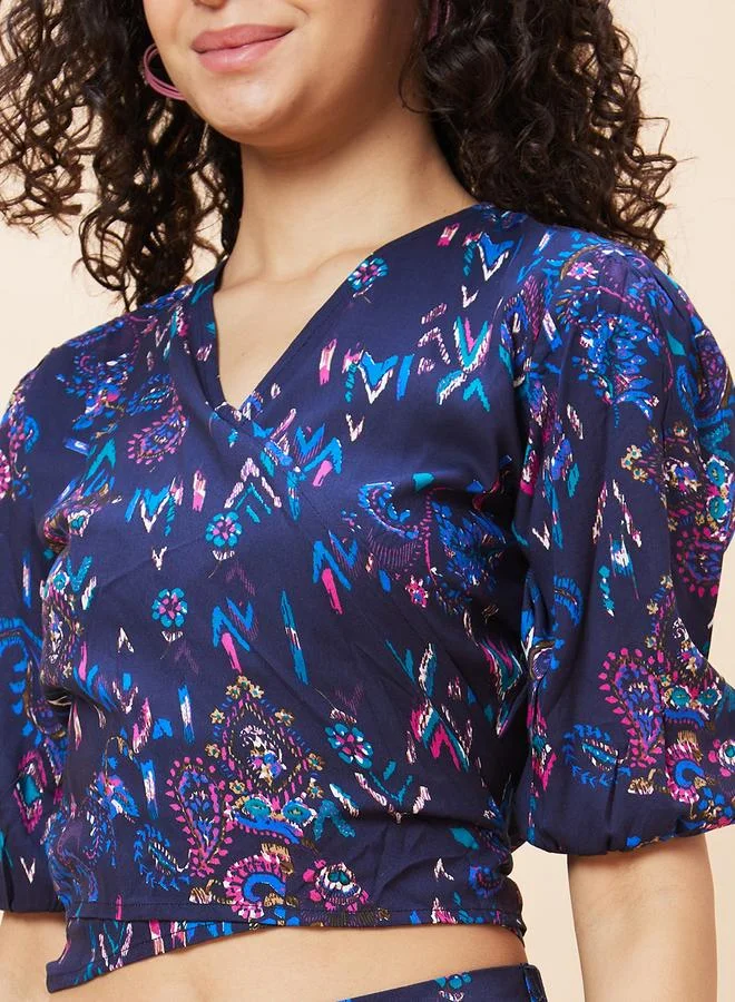 globus  Globus Women Blue Paisley Print Crop Top and Flared Palazzos Co-Ords for Women | Best Price UAE