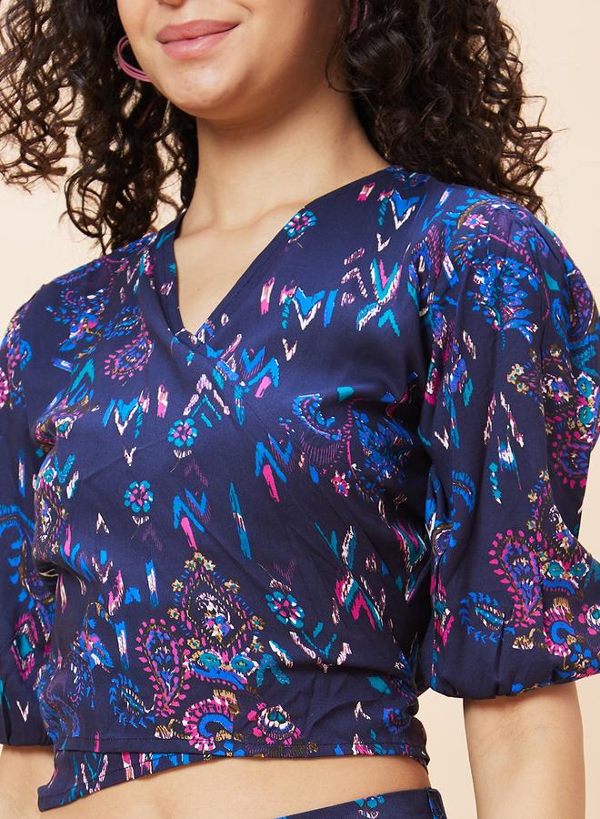 Globus Women Blue Paisley Print Crop Top and Flared Palazzos Co-Ords - Image 5