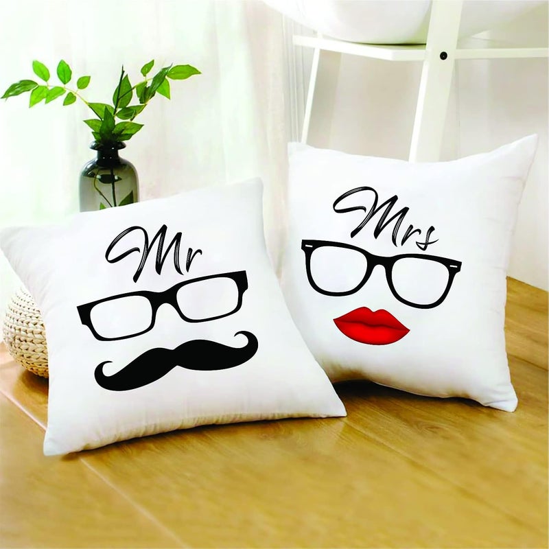 PICRAZEE PICRAZEE Mr Mrs Couple Gift Combo for Anniversary Husband and Wife 2 nos of 12x12 Satin Cushion with Filler 2 nos Mugs 2 nos Keyrings 1202 - Image 2