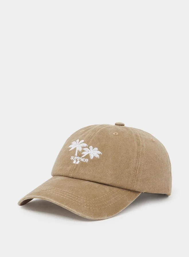 Styli Khaki Palm Tree Embroidered Baseball Cap