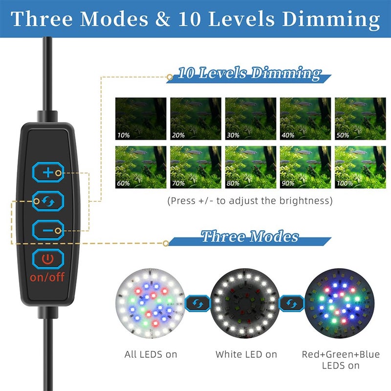 DaToo Mini Clip On Aquarium Light 7W Dimmable Small Fish Tank Light USB Moving Lamp with White Red Blue Green LED for 1 to 3 Gallon Tanks - Image 2