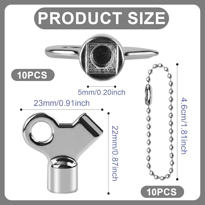 10PCS RADIATOR BLEED KEY, COPPER ALLOY RADIATOR AIR VALVE WRENCH WITH CHAIN TOOL ACCESSORIES HOT WATER RADIATOR BLEED KEY FOR HOME RADIATOR - Image 3