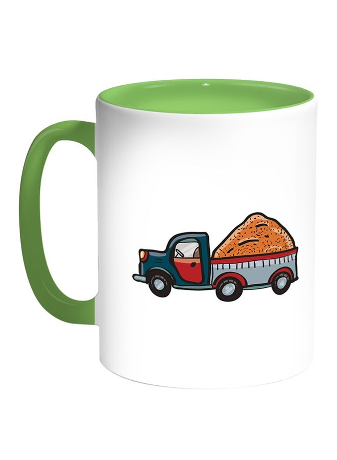 RYN Transportation Car Printed Coffee Mug White/Green 11ounce