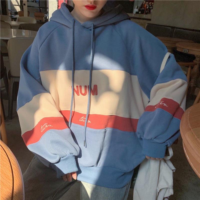 Chubby Girl fleece-lined thickened hooded sweater womens clothing autumn and winter students Korean style loose coat ins fashion Brick Red  - Image 2