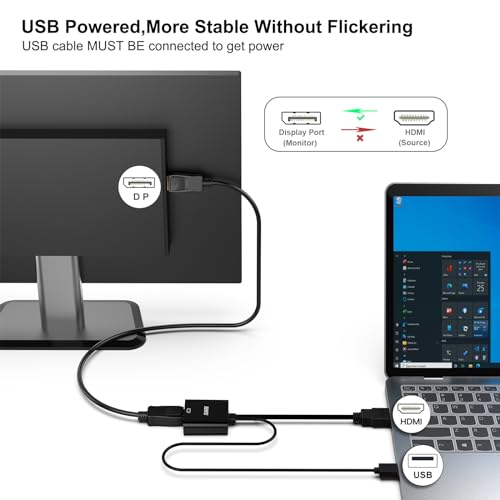 BENFEI HDMI to DisplayPort, Uni-Directional HDMI (Source) to DisplayPort (Display) Adapter 4K@60Hz/2K@144Hz/1080P@165Hz Compatible with Laptop, Xbox 360 One, PS4 PS3 Device - Image 2