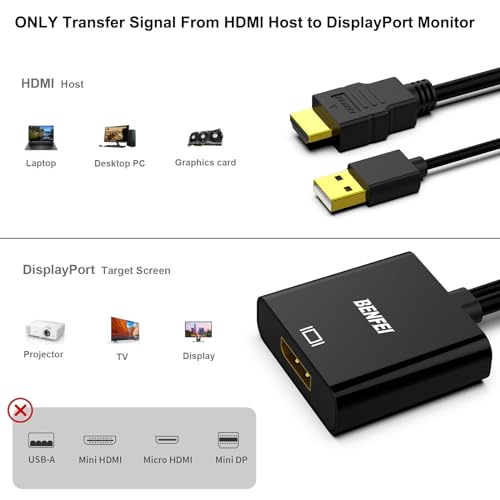 BENFEI HDMI to DisplayPort, Uni-Directional HDMI (Source) to DisplayPort (Display) Adapter 4K@60Hz/2K@144Hz/1080P@165Hz Compatible with Laptop, Xbox 360 One, PS4 PS3 Device - Image 3