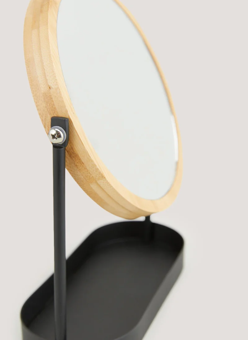Matalan Black Metal & Bamboo Mirror (19cm x 25cm x 8cm)
