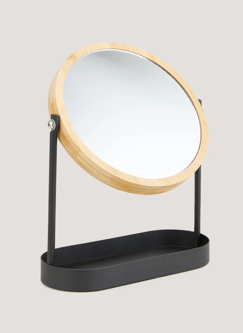 Matalan Black Metal & Bamboo Mirror (19cm x 25cm x 8cm)