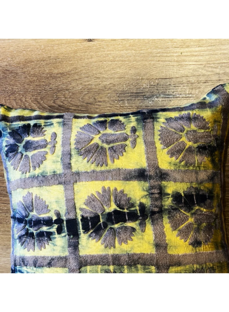 Tohfa Luxe Zohra Yellow Square Decorative Cushion with Filler