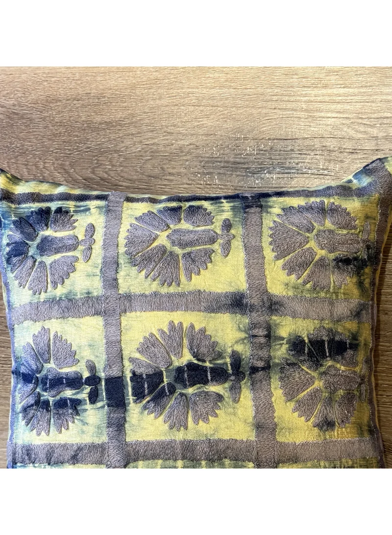 Tohfa Luxe Zohra Yellow Square Decorative Cushion with Filler