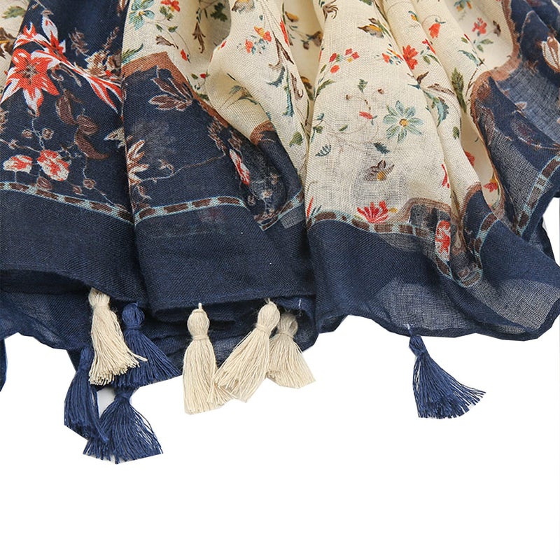 Yeieeo Boho Scarf for Women Lightweight Floral Printed Scarf Fall Winter Fashion Fringed Scarves Wraps Shawl (Floral 20) - Image 2
