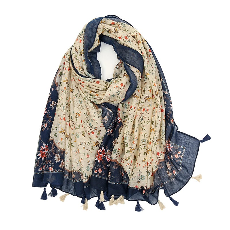 Yeieeo Boho Scarf for Women Lightweight Floral Printed Scarf Fall Winter Fashion Fringed Scarves Wraps Shawl (Floral 20) - Image 1