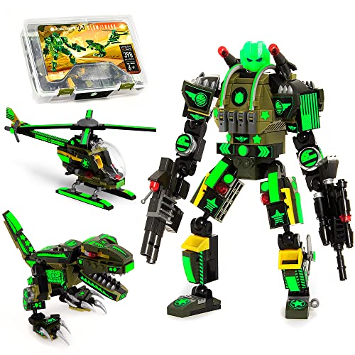 JITTERYGIT Robot Army Buildable Mech Soldier Glow in The Dark Gift Toy Set Helicopter Military Creative STEM Project Dinosaur Building Bricks Kit for Kids Ages 611 Years Old - Image 1
