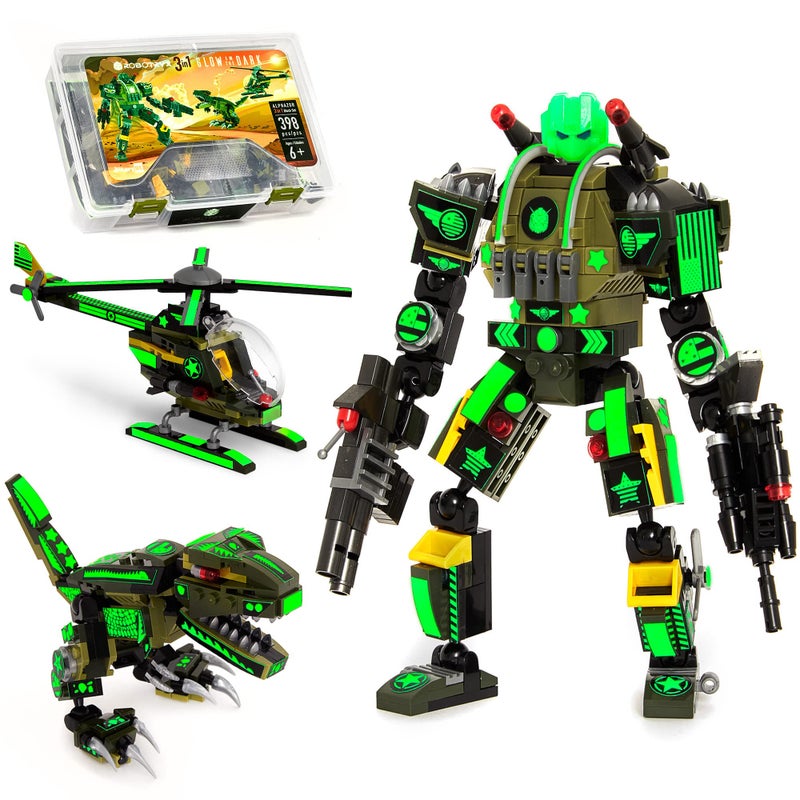 JITTERYGIT Robot Army Buildable Mech Soldier Glow in The Dark Gift Toy Set Helicopter Military Creative STEM Project Dinosaur Building Bricks Kit for Kids Ages 611 Years Old - Image 2