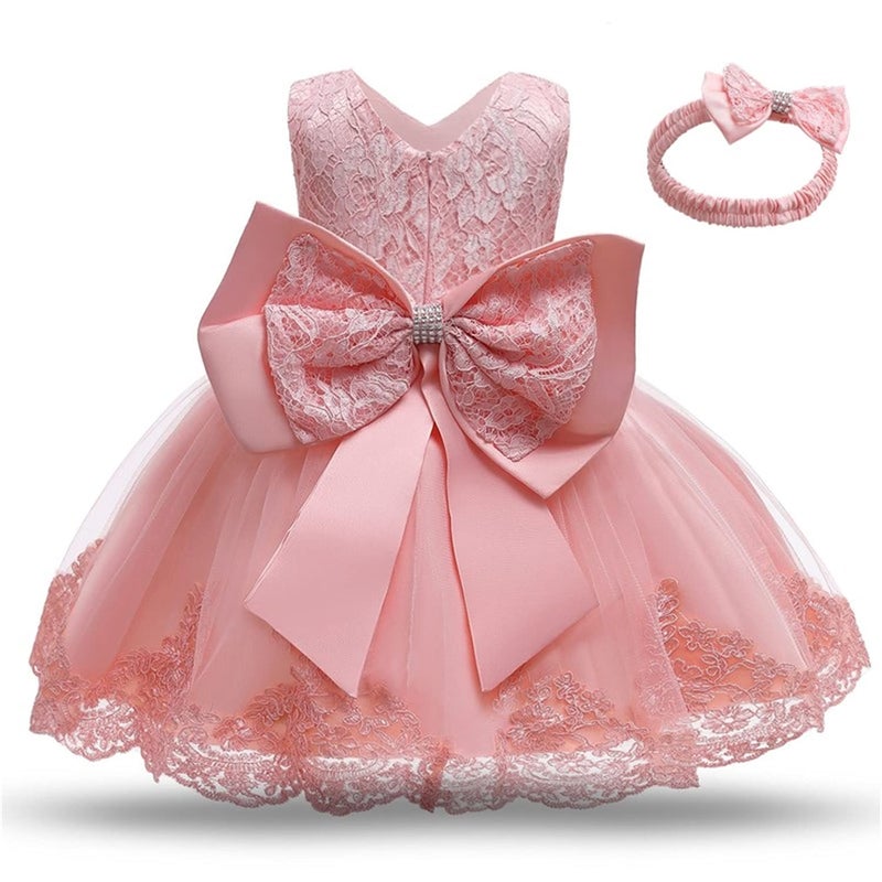 NNJXD NNJXD Baby Girls Lace Dress Bowknot Flower Dresses Wedding Pageant Baptism Christening Tutu Gown Size 90 1218 Months Light Pink 