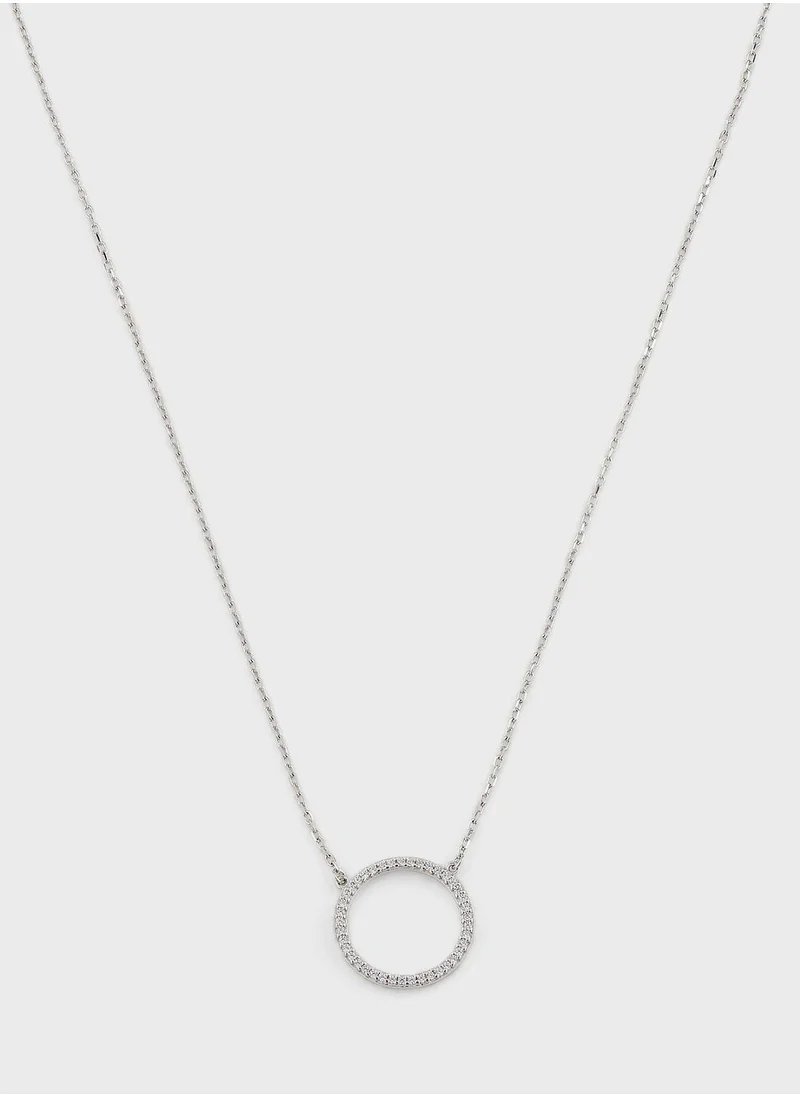 MOMNT Pave Zircon Circle Pendant Choker Chain Necklace