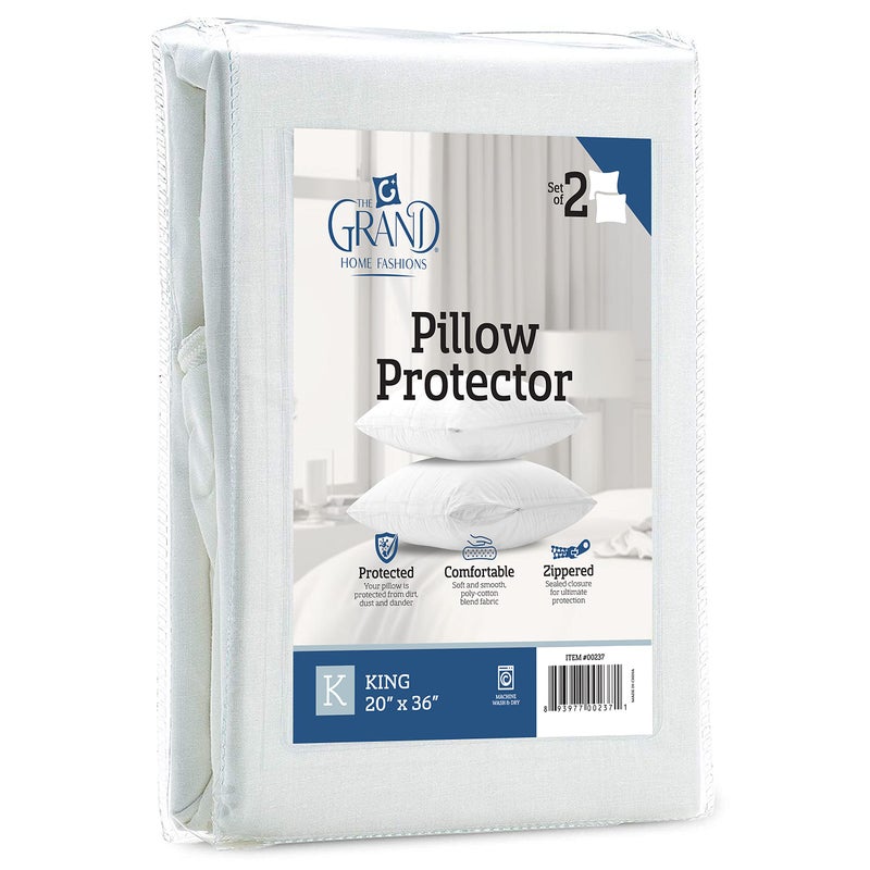The Grand Pillow Covers King Size PolyCotton Pillow Protector with Zipper Moisture Wicking Advanced Allergy Protection Pillow Protector Protects Pillow from Dust Dirt and Debris 2 Pack