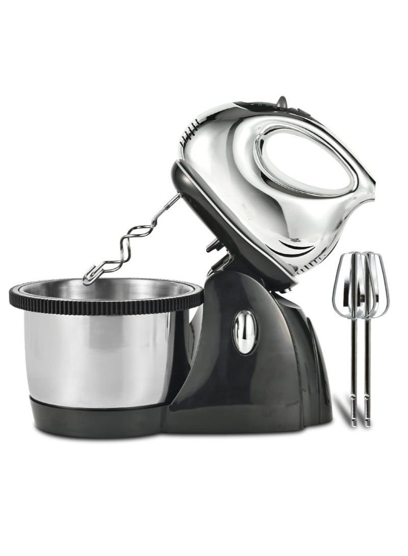 خلاط كهربائي قوي، سعة 2 لتر، محرك نحاسي كامل بقوة 300 واط مع وعاء دوار، تحكم بثلاث سرعات، مضربان وخطافان للعجين، مثالي للخبز والخلط والعجن. - Image 2