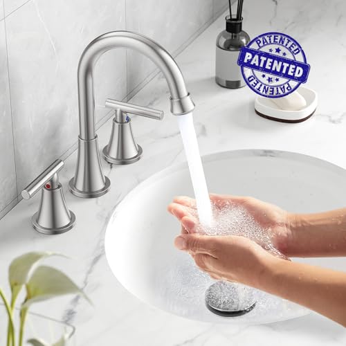Hurran Bathroom Faucets for Sink 3 Hole, Hurran Brushed Nickel Bathroom Sink Faucet with Pop-up Drain and Supply Lines, Stainless Steel Lead-Free Widespread Faucet for Vanity RV Farmhouse Sink - Image 2
