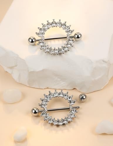 Cisyozi 14G Nipple Piercing Jewelry Tongue Rings for Women 14 Gauge Stainless Surgical Steel Silver Nipple Tongue Ring Diamond Nipple Barbells Bar Nipple Hoops Nipple Piercings Jewelry Women Clear CZ - Image 5