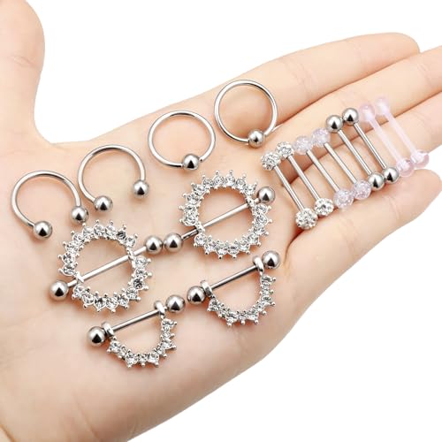 Cisyozi 14G Nipple Piercing Jewelry Tongue Rings for Women 14 Gauge Stainless Surgical Steel Silver Nipple Tongue Ring Diamond Nipple Barbells Bar Nipple Hoops Nipple Piercings Jewelry Women Clear CZ - Image 4